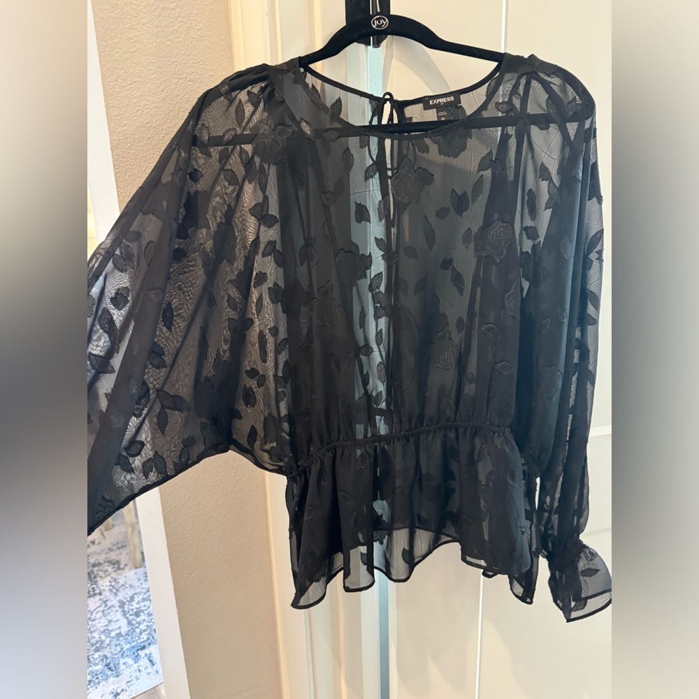 Express Peplum, tie back see through floral embroidery size L